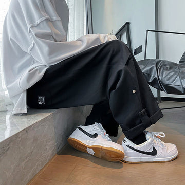 Solid Color Wide Leg Pants Mens Oversized Casual Fashion Streetwear Vintage Male Cargo Pants Straight Loose Trousers aidase-shop